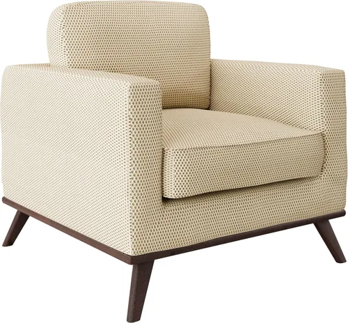 Vista 3 de LeisureMod Silla con brazo decorativo de cuero y malla, moderna con patas de madera de abedul para sala de estar, dormitorio u oficina, colección