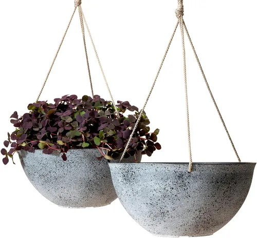 Vista 14 de La Jolie Muse - Macetas colgantes para plantas al aire libre, maceta colgante grande con agujeros de drenaje, macetas colgantes negras para flores