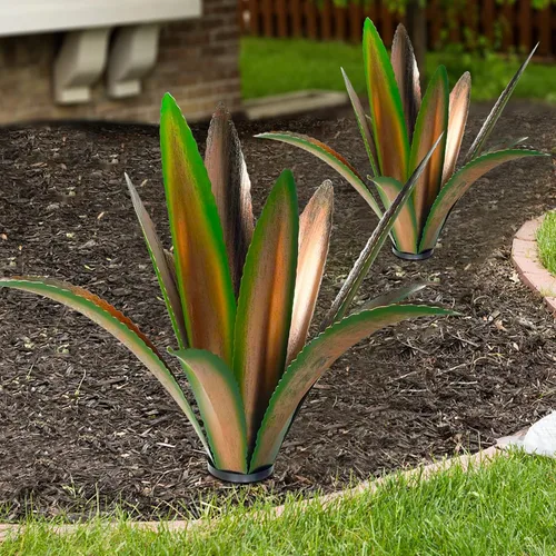 Vista 6 de TOMBABY Agave de Metal Agrandado Engrosado Resistente al Viento Arte de Jardín Escultura de Jardín Campestre Estatua Decoración Exterior Planta