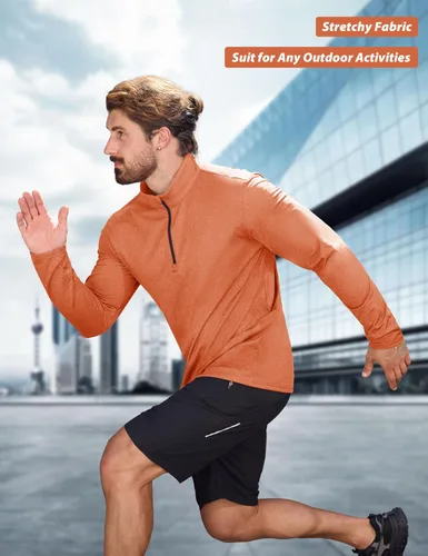Vista 66 de MAGCOMSEN Sudadera de golf de manga larga con forro polar para hombre, con cremallera de 1/4, térmica, para correr