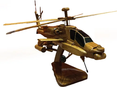 Vista 2 de AH-64 (AH64) Modelo de helicóptero de escritorio de madera de caoba Apache