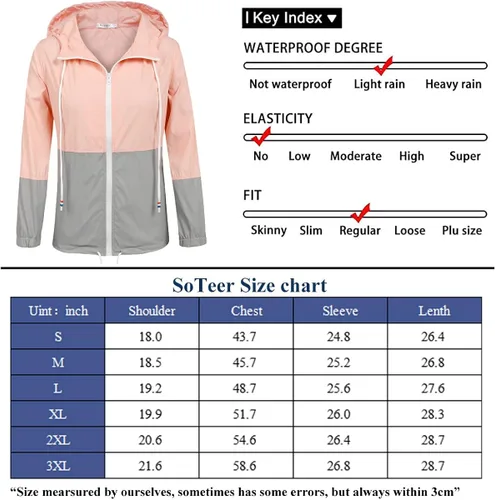 Vista 6 de SoTeer - Chaqueta impermeable para mujer, con capucha, rompevientos (15 colores S-XXXL)