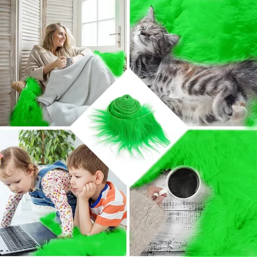 Vista 6 de Lusofie Tiras Precortadas de Tela de Piel Sintética Afelpada Lanuda 2x60 pulgadas Piel Verde Esponjosa Peluda para Manualidades para Árbol