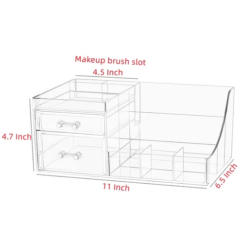 Vista 2 de Cq acrylic 1 organizador transparente para el cuidado de la piel para tocador, organizador de maquillaje apilable con 2 cajones, lindo organizador