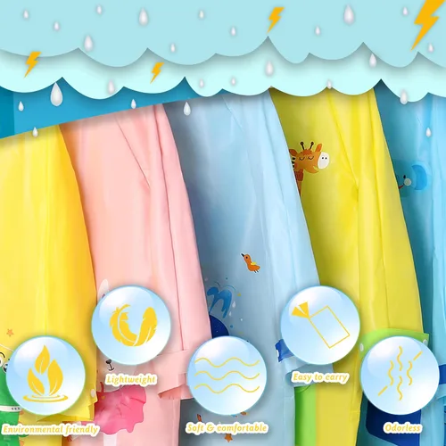Vista 2 de Impermeable para niños y niñas, poncho de lluvia con capucha, impermeable, reutilizable, EVA, ropa impermeable para niños de 2 a 12 años