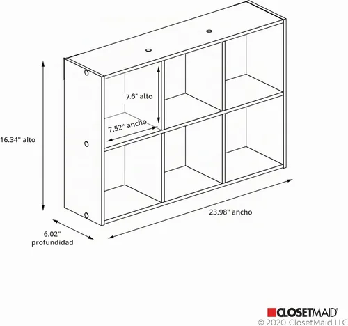 Vista 5 de ClosetMaid 5430 Mini organizador de escritorio o montaje en pared de 6 cubos, nogal blanqueado Nuez blanqueada