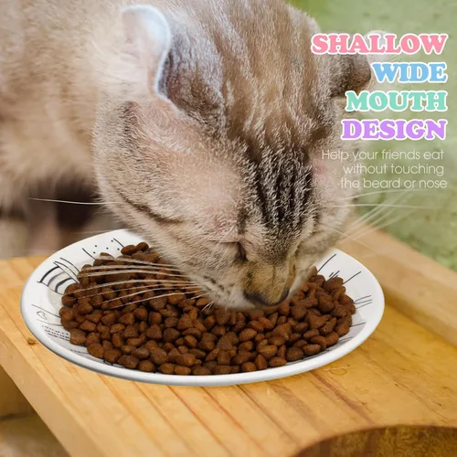 Vista 5 de Irenare Juego de 10 platos de cerámica para gatos de 6 pulgadas, anti fatiga y fatiga para gatos, lindos platos poco profundos para comida y agua