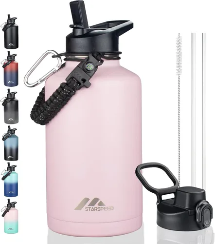 Vista 13 de StarSpeed Botella de agua aislada de 32 onzas con tapa con pajilla, botella de agua al vacío de doble pared de acero inoxidable, botella de agua