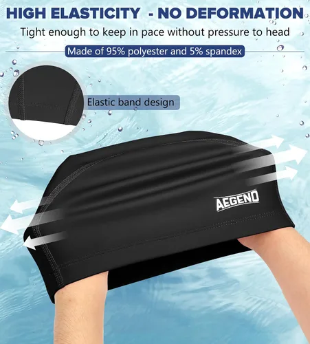 Vista 4 de Aegend Gorro de natación de tela, capa impermeable de silicona, gorra de natación de tela transpirable, mantiene el cabello seco con alta