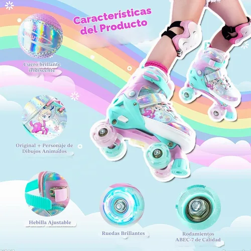 Vista 3 de Patines ajustables para niñas, todas las ruedas, zapatos de patinaje luminosos con luz para niños