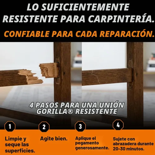 Vista 6 de Gorilla Pegamento para madera, color madera natural, botella de 4 onzas (paquete de 2) – Resistente al agua para proyectos y reparaciones
