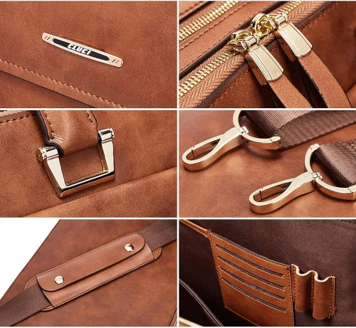 Vista 6 de CLUCI Maletines de cuero de cera de aceite para mujer, delgado, grande, para negocios, 15.6 pulgadas, bolsa de hombro vintage para hombre