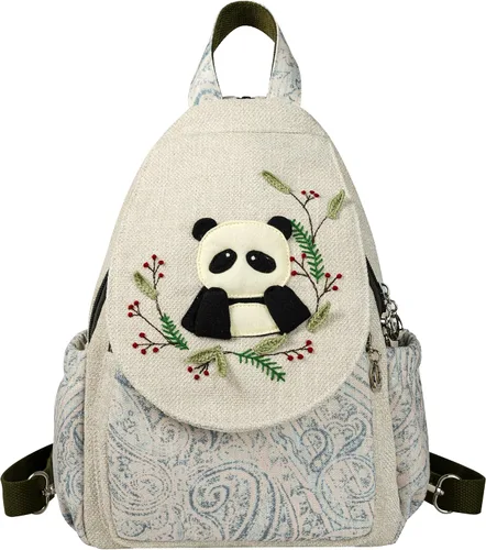 Vista 150 de HUANGGUOSHU Mochila de algodón tejida de algodón bohemio con bordado de lona estilo bohemio con múltiples bolsillos retro linda mochila cartera