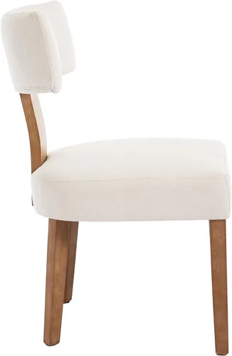 Vista 6 de Juego de 2 sillas de comedor modernas, sillas de cocina tapizadas con respaldo curvo, sillas de comedor de lino de granja, cómodas sillas de madera