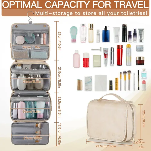 Vista 5 de Elviros Neceser colgante para hombres y mujeres, 3 en 1, organizador de viaje grande impermeable de piel sintética, bolsa de maquillaje dopp kit