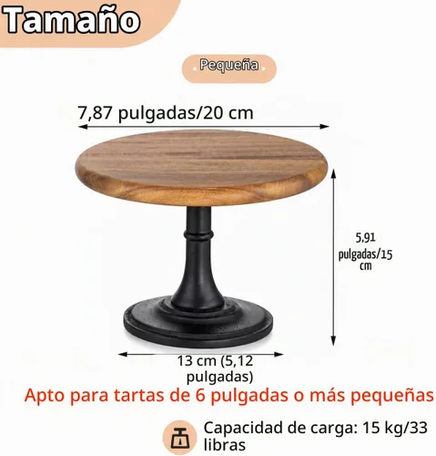 Vista 2 de NUPTIO Soporte de madera para tartas, pequeño soporte redondo para postres