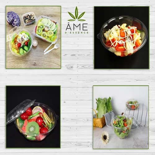 Vista 4 de AME D'ESSENCE Ensaladera de plástico de 9 pulgadas para llevar (64 onzas - 50 unidades) con tapas herméticas, recipientes redondos desechables