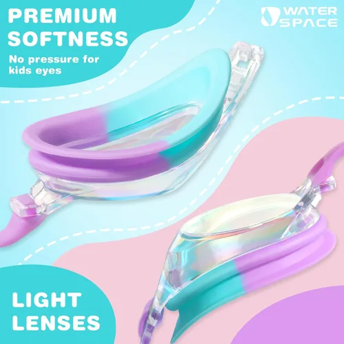 Vista 4 de Water Space Gafas de natación para niños, paquete de 2 gafas de natación para niños y niñas de 3 a 15 años, visión clara, protección UV antivaho sin