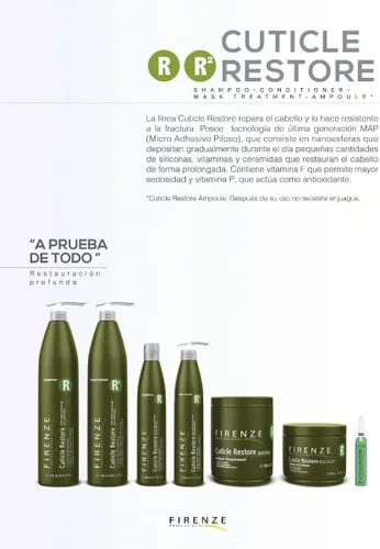 Vista 4 de Firenze Professional Champú restaurador de cutículas, 1000 ml (33.8 oz), limpiador hidratante y suavizante para un cabello suave y manejable