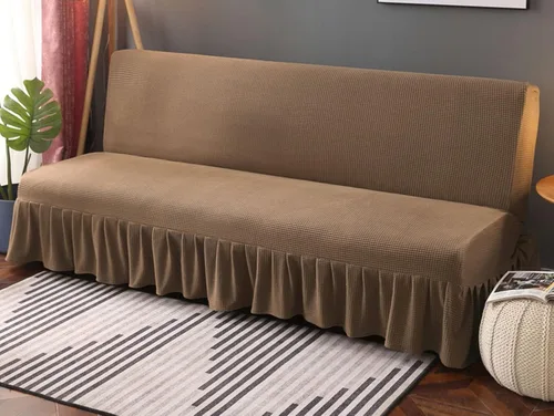 Vista 15 de IMYOGI Fundas de sofá de alta elasticidad sin brazos con falda, funda elástica ajustable de color sólido, protector de muebles para niños, mascotas