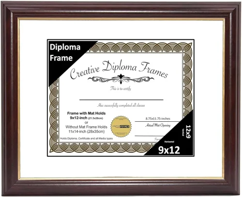 Vista 48 de Creative Picture Frames Marco para Diploma de Caoba con Borde Dorado de 12x16 pulgadas con Vidrio y Paspartú Negro y Colgadores de Pared Instalados