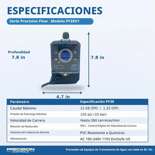 Vista 8 de Precision Controls Bomba dosificadora química, 31.6 GPD, 150 PSI, 115 V - Bomba dosificadora de diafragma para inyección de cloro, tratamiento
