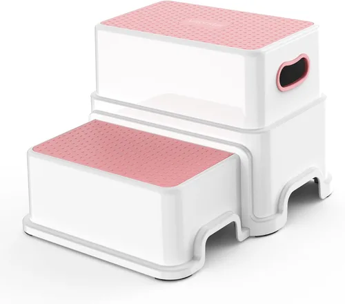 Vista 12 de Victostar Taburete de 2 pasos para niños, taburete antideslizante resistente para niños pequeños de dos pasos para entrenamiento de inodoro, baño