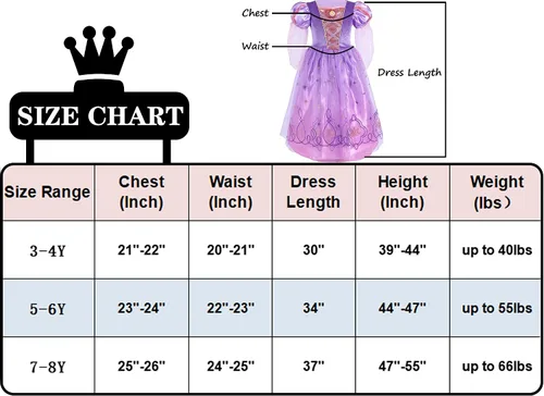 Vista 7 de Lingway Toys Disfraz de princesa de lujo para niñas, vestido de cosplay Rapunzel con accesorios