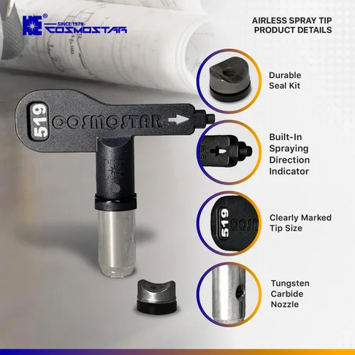 Vista 6 de Cosmostar 211 Boquilla de punta de pulverización sin aire resistente, reversible, fácil de limpiar, compatible con RAC IV y TRU211 Tip Guard