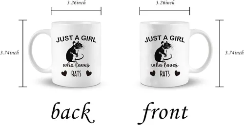 Vista 4 de Rat Lovers - Taza de té de cerámica de 11 onzas, taza de café con texto en inglés "Just a Girl Who Loves Rats