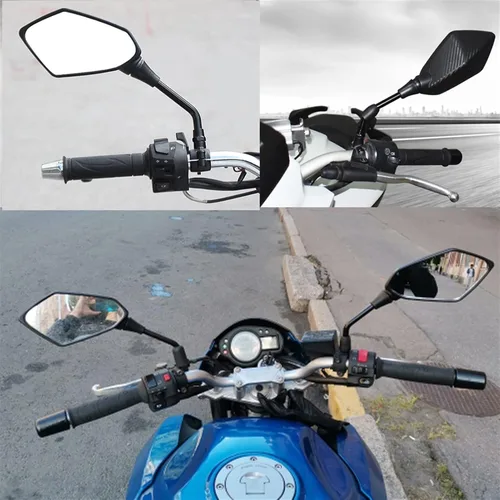 Vista 2 de Espejo retrovisor para motocicleta, espejo retrovisor, espejo lateral universal de 0.394 in y 0.315 in para Kawasaki Z250 Z300 para VERSYS 300X Negro