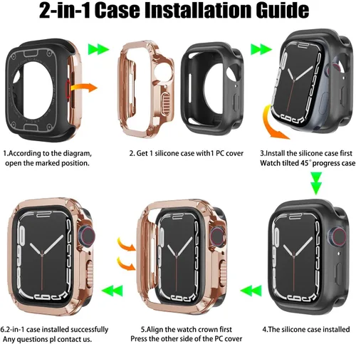 Vista 6 de BOTOMALL Parachoques de silicona suave con cubierta de policarbonato compatible con Apple Watch Case de 1.732 pulgadas, 1.772 pulgadas, Series 9, 8