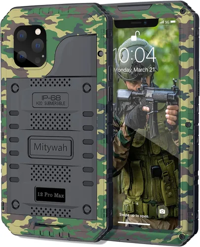 Vista 90 de Mitywah Funda impermeable para iPhone 7/iPhone 8 / iPhone SE 2020, funda de metal resistente de grado militar, protección de cuerpo completo