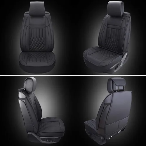 Vista 4 de Aierxuan 2 piezas de fundas de asiento de automóvil delanteras con cuero impermeable, compatible con bolsa de aire, funda acolchada para vehículos