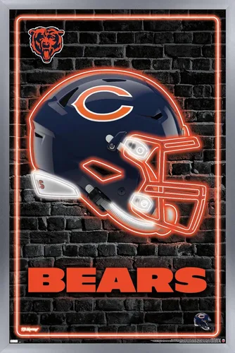 Vista 10 de NFL Chicago Bears - Póster de pared con casco neón 23, 22.4 pulgadas de largo x 14.7 pulgadas, versión enmarcada de madera de granero