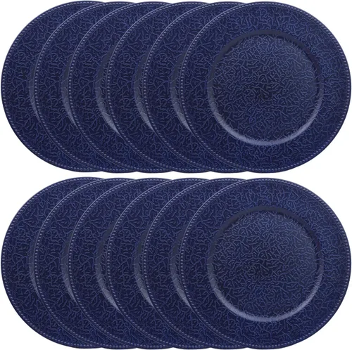 Vista 8 de Platos de carga azul marino con bordes abalorios, juego de 6 platos de plástico para bodas a granel para platos de cena, decoración de mesa