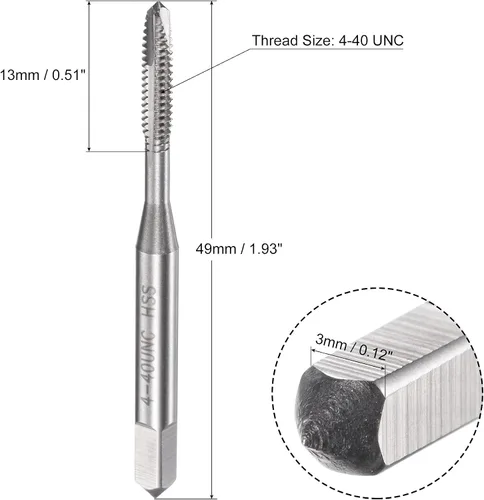 Vista 2 de uxcell Puntos espirales roscado 4-40 UNC HSS