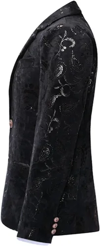 Vista 3 de SWOTGdoby Traje formal Tuexdo dorado Jacquard Slim Fit 2 piezas traje conjunto chaqueta pantalones para boda fiesta de graduación