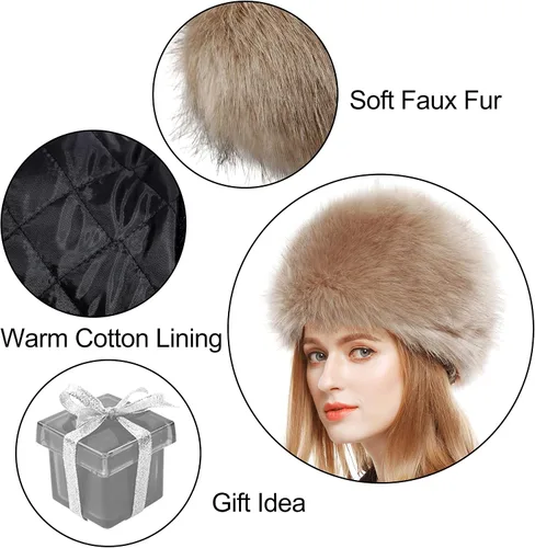 Vista 24 de Lovful Sombrero de invierno para mujer, de piel sintética, estilo cosaco ruso, sombrero de abrigo de invierno