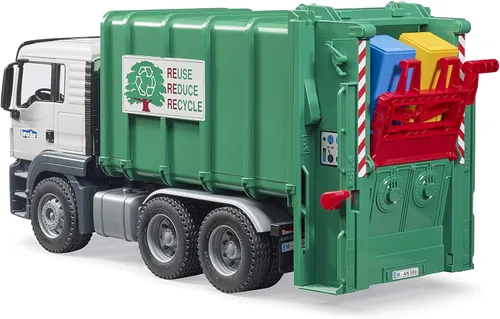 Vista 7 de Bruder 03763 Man TGS - Camión de basura con carga trasera, verde, escala 1:16