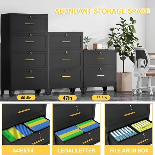 Vista 4 de 2 Drawer File Cabinet with Lock, Small Filing Cabinet for Home Office Negro