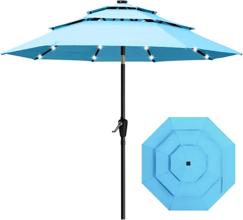 Vista 7 de ABCCANOPY Sombrilla solar de patio de 3 niveles de 11 pies, 32 luces LED Beige