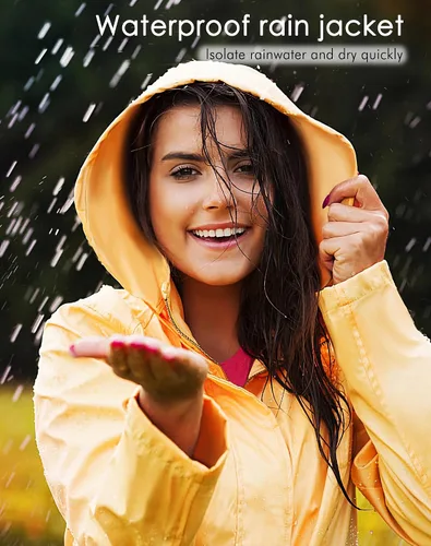 Vista 4 de JTANIB Chaqueta impermeable plegable para mujer, impermeable, ligera, con capucha para senderismo, viajes al aire libre