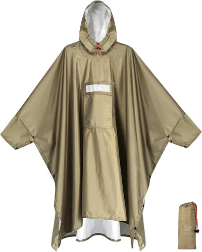 Vista 18 de ANYOO Poncho de lluvia con capucha para adultos impermeable ligero abrigo de lluvia para hombres mujeres chaqueta de lluvia reutilizable para Verde