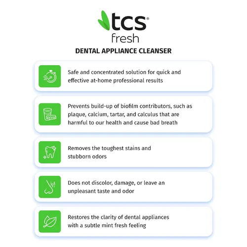 Vista 2 de TCS Limpiador de electrodomésticos dentales frescos, limpiador concentrado de fuerza profesional para partes flexibles - Cepillo de dentadura
