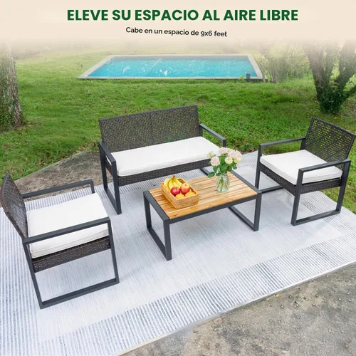 Vista 4 de BEEFURNI Juego de 4 muebles de mimbre para patio al aire libre, color negro