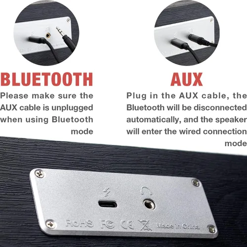 Vista 4 de [Usado] MICA - Altavoces para computadora, barra de sonido inalámbrica Bluetooth 5.0, mini barra de sonido en ángulo de madera, altavoces de PC Negro