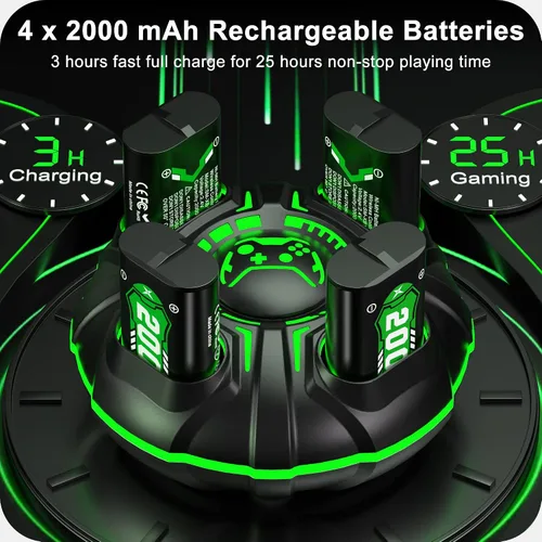 Vista 2 de Paquete de baterías recargables para mando Xbox, 4 baterías recargables de 2000 mAh para Xbox Controller Charger Station Battery Pack para Xbox