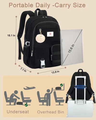 Vista 5 de Hidds Mochila escolar para adolescentes, niñas, mujeres, 15.6 pulgadas, mochila universitaria, bolsa de trabajo de pana, mochila de trabajo