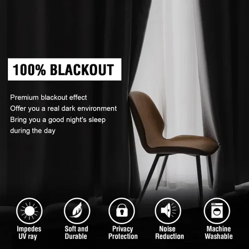 Vista 4 de H.VERSAILTEX Cortinas 100% opacas para dormitorio con forro negro, cortinas de oscurecimiento de habitación completa, con aislamiento térmico